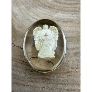 Angel Resin Worry Stone Pocket Charm White Guardian Angel Gold Cross 1.5 Inch